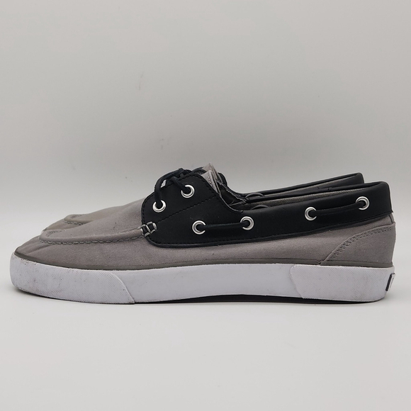 Polo Ralph Lauren Rylander Preppy Size 10.5 Boat Shoe Canvas Leather Grey Black - Picture 1 of 9